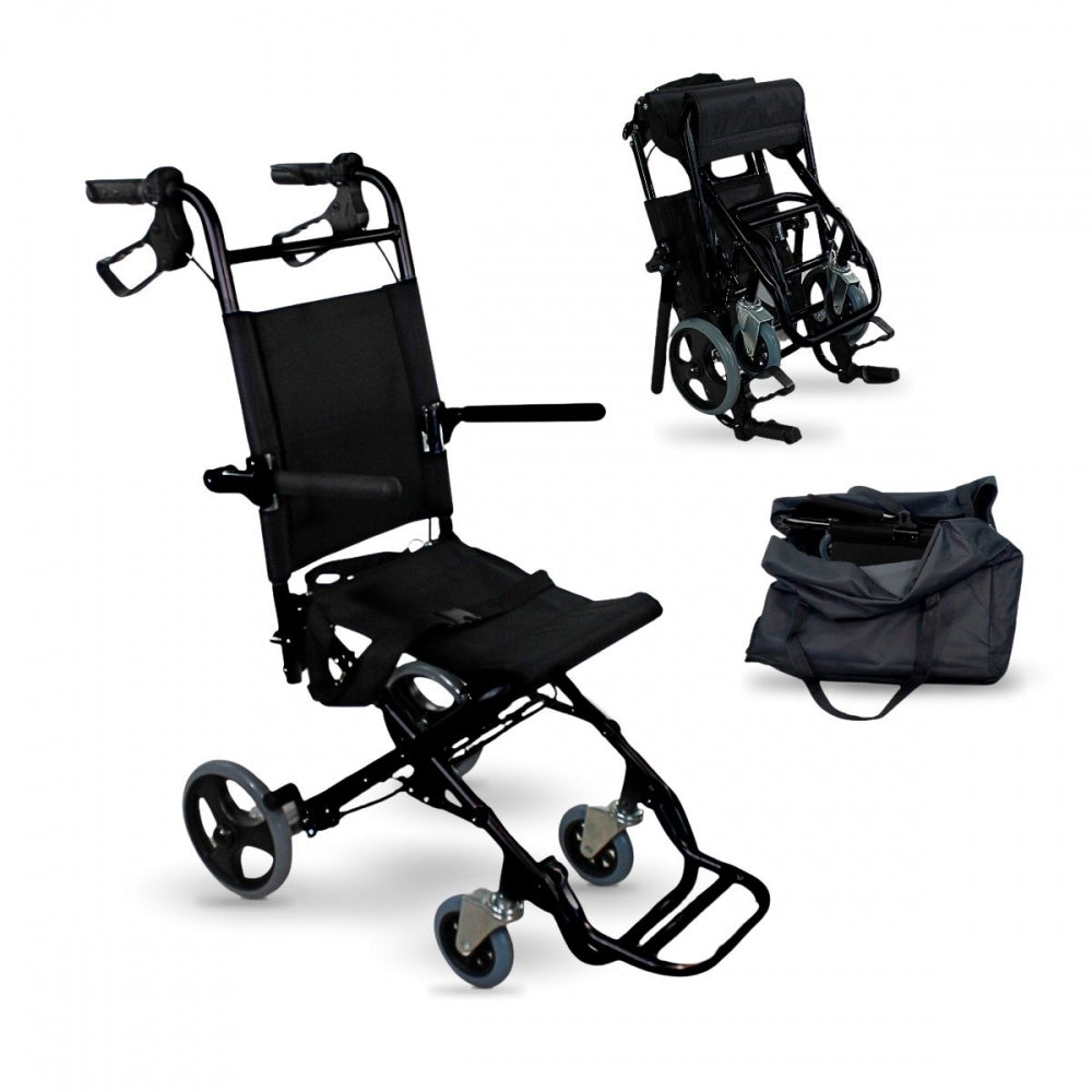 椅子 mobimobiCLARIN FOLDINGCHAIR WITH ARM Wheelchair for transit | Seat 34 cm | Foldable | Black aluminum