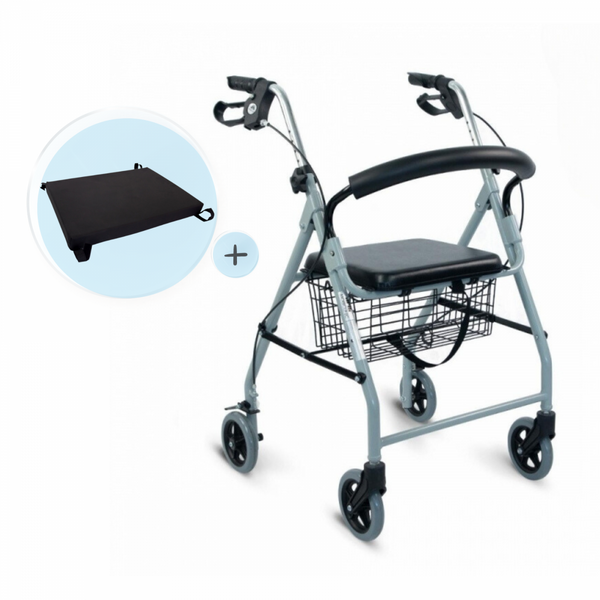 Pack Alhambra Plus | Aluminum walker | Gray | Foldable | Anti-decubitus cushion | Viscoelastic | Mobiclinic