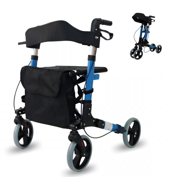 Walker with 4 wheels | Foldable | Aluminum | Brakes on levers | Seat and backrest | Trajano | Deluxe | Mobiclinic