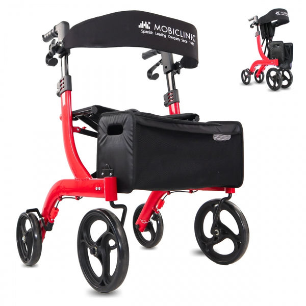 Walker with four large wheels | Foldable | Seat and backrest | Front basket | Modern | Undefeated X1 | Mobiclinic Pro