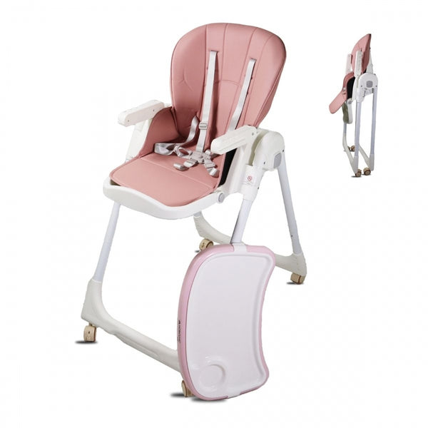High chair with wheels | Evolutive | Adjustable height | Foldable | Removable tray | Support harness | Pink | Simba | Mobiclinic