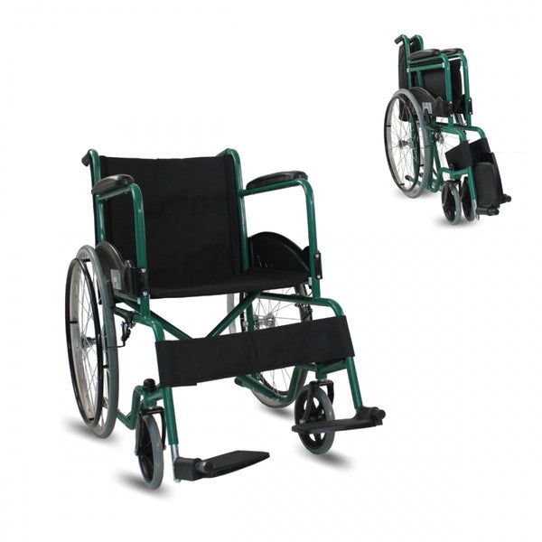 Wheelchair | Foldable | Large wheel | Resistant | Fixed armrests and footrests | Green | Alcazaba | Mobiclinic