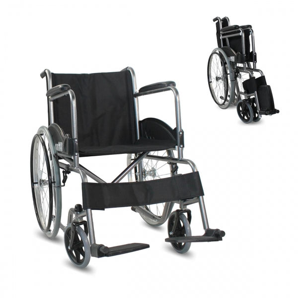 Wheelchair | Foldable | Large Wheels | Resistant | Fixed Arm and Footrests | Chrome Steel | Model: Alcazaba | Mobiclinic