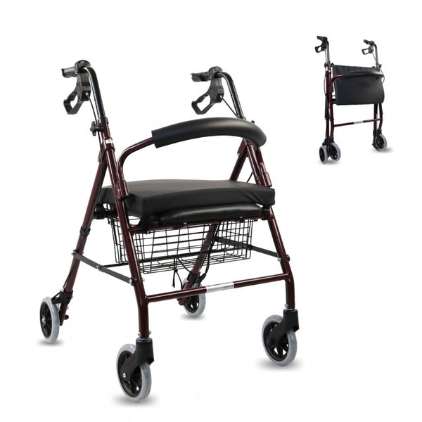 Pack folding walker and anti-decubitus cushion special walker | Backrest | Aluminum | Basket | Bordeaux | Escorial Plus | Mobiclinic