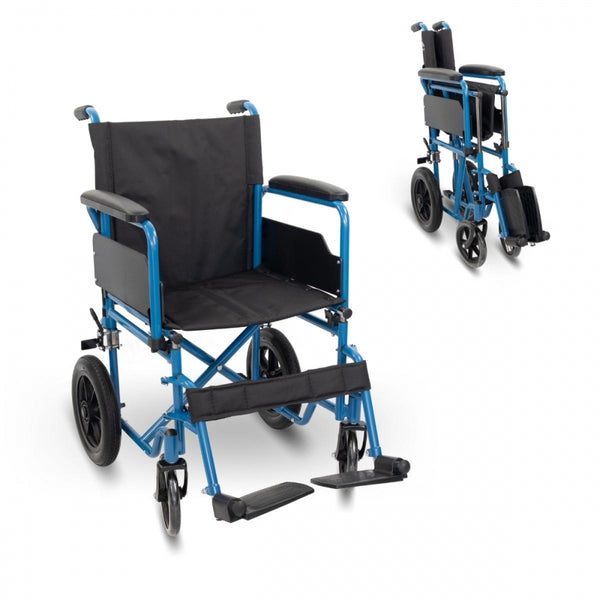 Folding wheelchair | Small removable rear wheels | Width 46 cm | Blue | Marsella | Mobiclinic