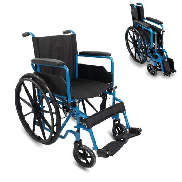 Folding wheelchair | Large removable rear wheels | Width 46 cm | Blue | Marsella | Mobiclinic