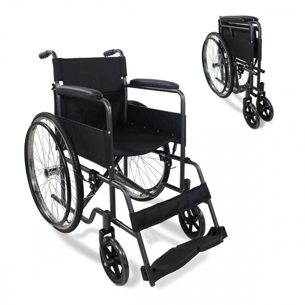 Folding wheelchair | Removable backrest and footrest | Steel | Large wheels | 46 cm | Grey | Denver | Mobiclinic
