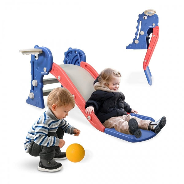 Children's slide | Foldable | Basket and ball | Round edges | Non-slip steps | Max. 35 kg | Blue | Dino| Mobiclinic