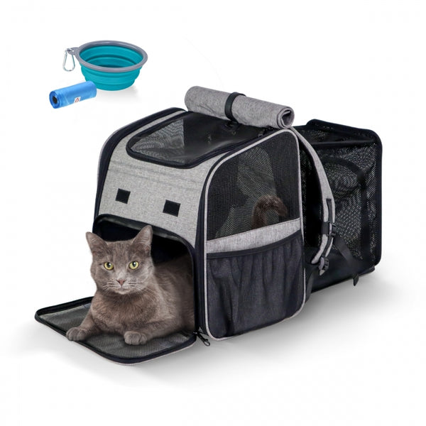 Pet carrying bag | Expandable | Foldable | 37x29x37.5 cm | Ventilation | Feeder + bags | Tula| Mobiclinic