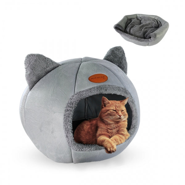 Gray nest cave for pets | Foldable | Gray | Comfort | Soft | 38x49x45 cm | Max. load. 12Kg | HelloCatty | Mobiclinic