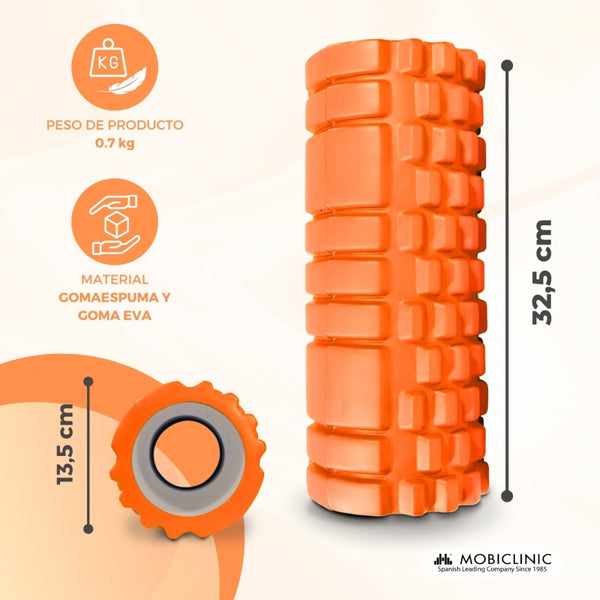 Massage roller | Foam rubber | 14 x 33 cm | Versatile | Lightweight | Prevents injuries | Orange | FitRoller | Mobiclinic