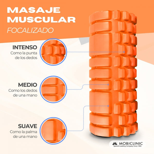 Massage roller | Foam rubber | 14 x 33 cm | Versatile | Lightweight | Prevents injuries | Orange | FitRoller | Mobiclinic