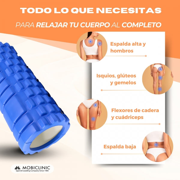 Massage roller | Foam rubber | 14 x 33 cm | Versatile | Lightweight | Prevents injuries | Orange | FitRoller | Mobiclinic