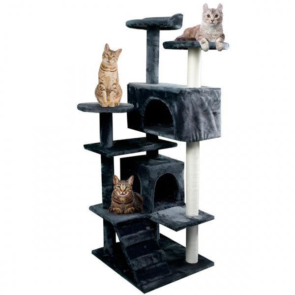 Mobiclinic | Cat Tree Scratcher | Tico | 5 Heights | Platforms and Shelters| De-Stress Toy | Sisal Rope | Grey