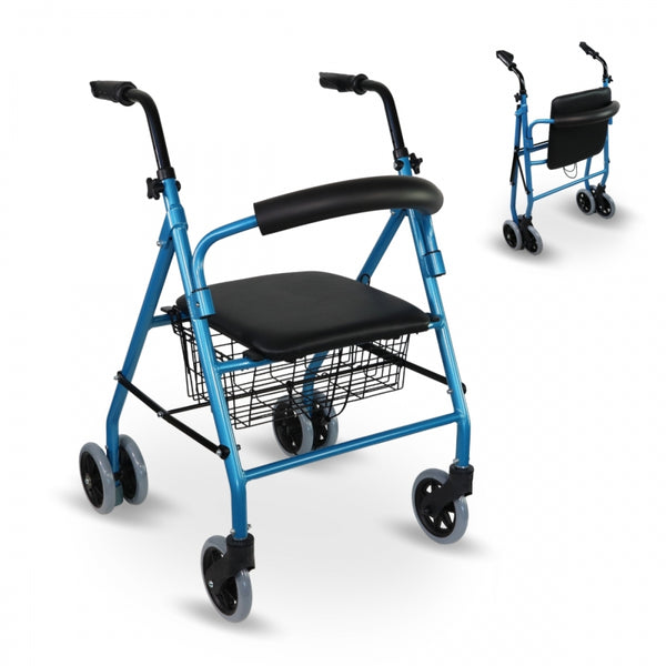 Folding walker | Seat and backrest | Aluminium | Basket | For seniors | Blue | Model Prado | Mobiclinic