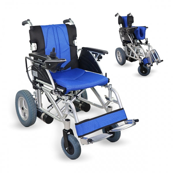 Electric wheelchair | Foldable |Auton. 20 km | Aluminum | 24V | Blue and black | Lyra | Mobiclinic