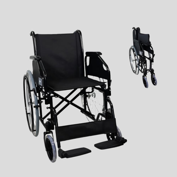 Silla de ruedas | Plegable | Ruedas grandes | Acero | Ortopédica | Ligera | Negro | Catedral | Mobiclinic