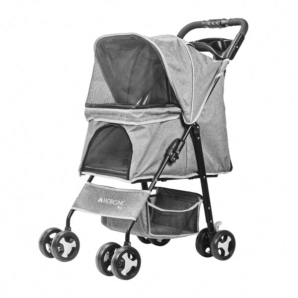 Dog stroller | Foldable | Wheels with brakes and 360º | 3 doors | With storage basket and cup holder | Gray | Mobiclinic