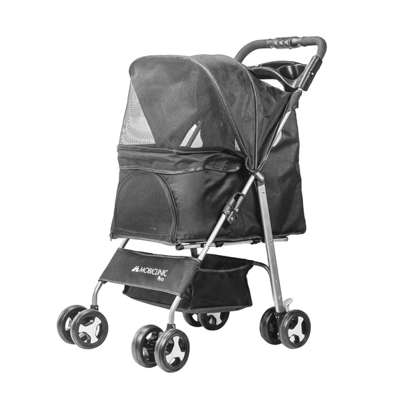 Dog stroller | Foldable |Wheels with brake and 360º |3 accesses |With awning| Storage basket and cup holder |Black | Mobiclinic