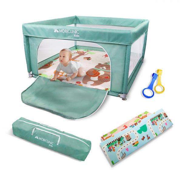 Playpen with carpet | Babies and children | 125x125x67cm | Foldable | Carrying bag | Green | Happyland | Mobiclinic