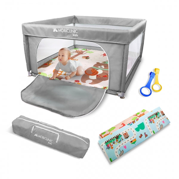 Playpen with carpet | Babies and children | 125x125x67cm| Foldable | Carrying bag | Gray | Happyland | Mobiclinic