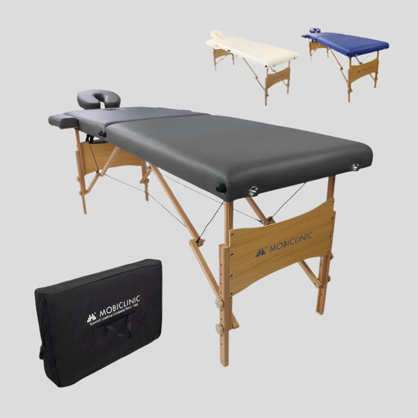 Foldable Massage Table | Headrest | Portable | Wood | 186x60cm | Black | Leather Upholstery | Model: CM-01| Mobiclinic