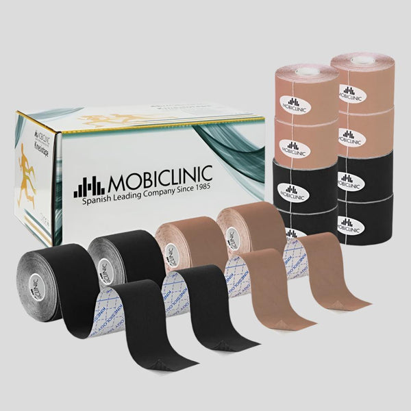 Pack of 2 Kinesiotape | Black and Beige | Waterproof | Neuromuscular bandage | 5mx5cm | Mobitape | Mobiclinic