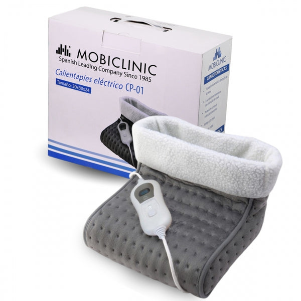 Electric foot warmer | Very low consumption | Minimum cost | Wool and fleece | 30x30x24 cm | Gray | Mobiclinic