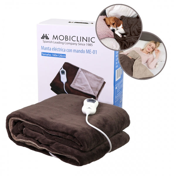 Electric blanket with remote control | 160x120 cm | Brown | Adjustable temperature | Mobiclinic