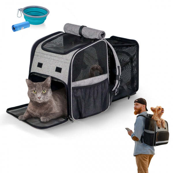 Pet carrying bag | Expandable | Foldable | 37x29x37.5 cm | Ventilation | Feeder + bags | Tula| Mobiclinic