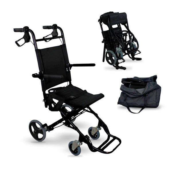 Wheelchair for transit | Seat 34 cm | Foldable | Black aluminum | Brakes on levers | Black | Saturno | Mobiclinic