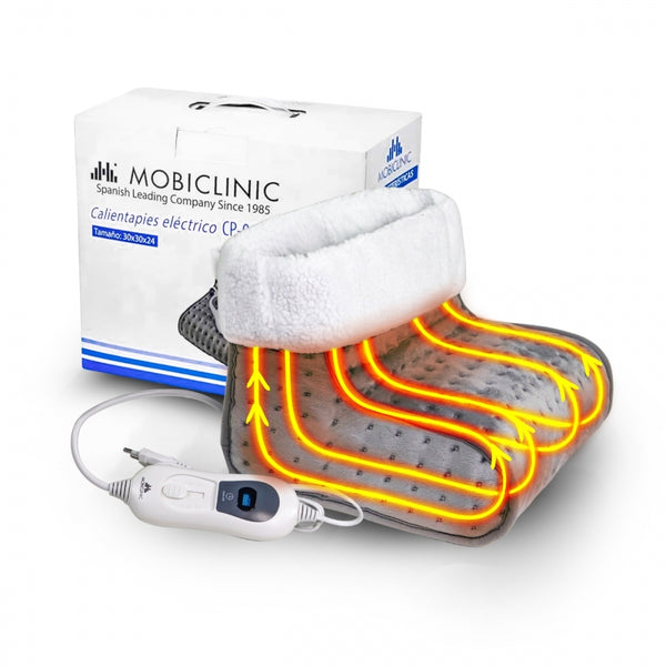 Electric foot warmer | Very low consumption | Minimum cost | Wool and fleece | 30x30x24 cm | Gray | Mobiclinic