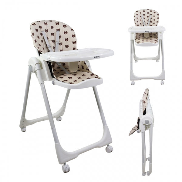 Highchair with wheels | Evolutionary | Adjustable height | Foldable | Removable tray | Harness | Bear | Simba | Mobiclinic