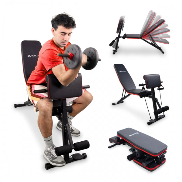 Banco de musculación | Con cintas de resistencia | Plegable | Ajustable y reclinable | Máx. 120kg | Planefit | Mobiclinic