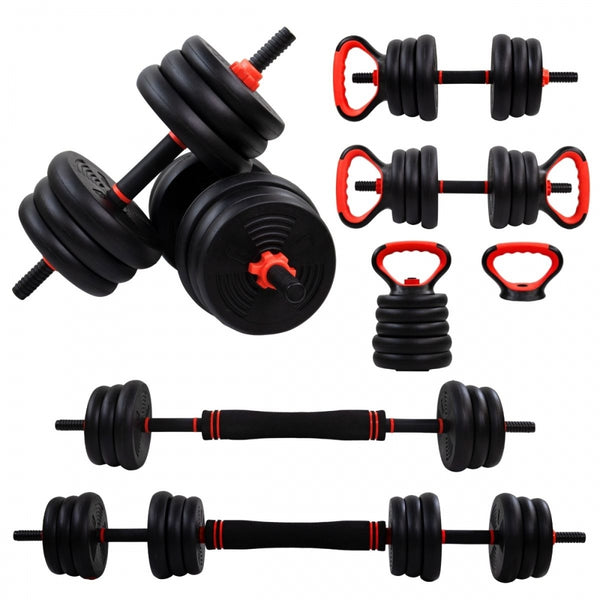 Pair of 20 kg dumbbells | Adjustable | 4 in 1 | Kettlebell attachment | Connecting bar | Portable | Mobimax | Mobiclinic