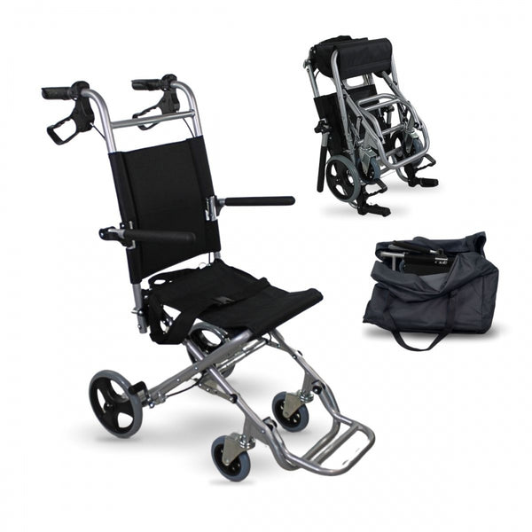 Mobiclinic Transit Wheelchair | Neptune | Aluminium | Foldable | Lightweight | Bag and Brakes | Maximum Weight 100 kg