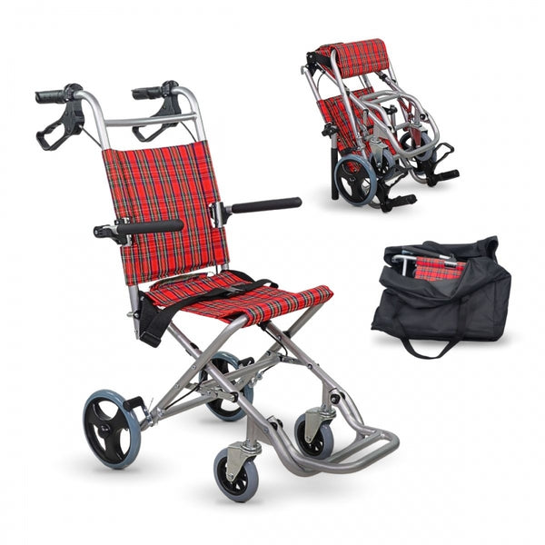 Transit wheelchair | Seat 34 cm | Aluminum | Brakes on levers | Scottish checks | Neptuno | Mobiclinic