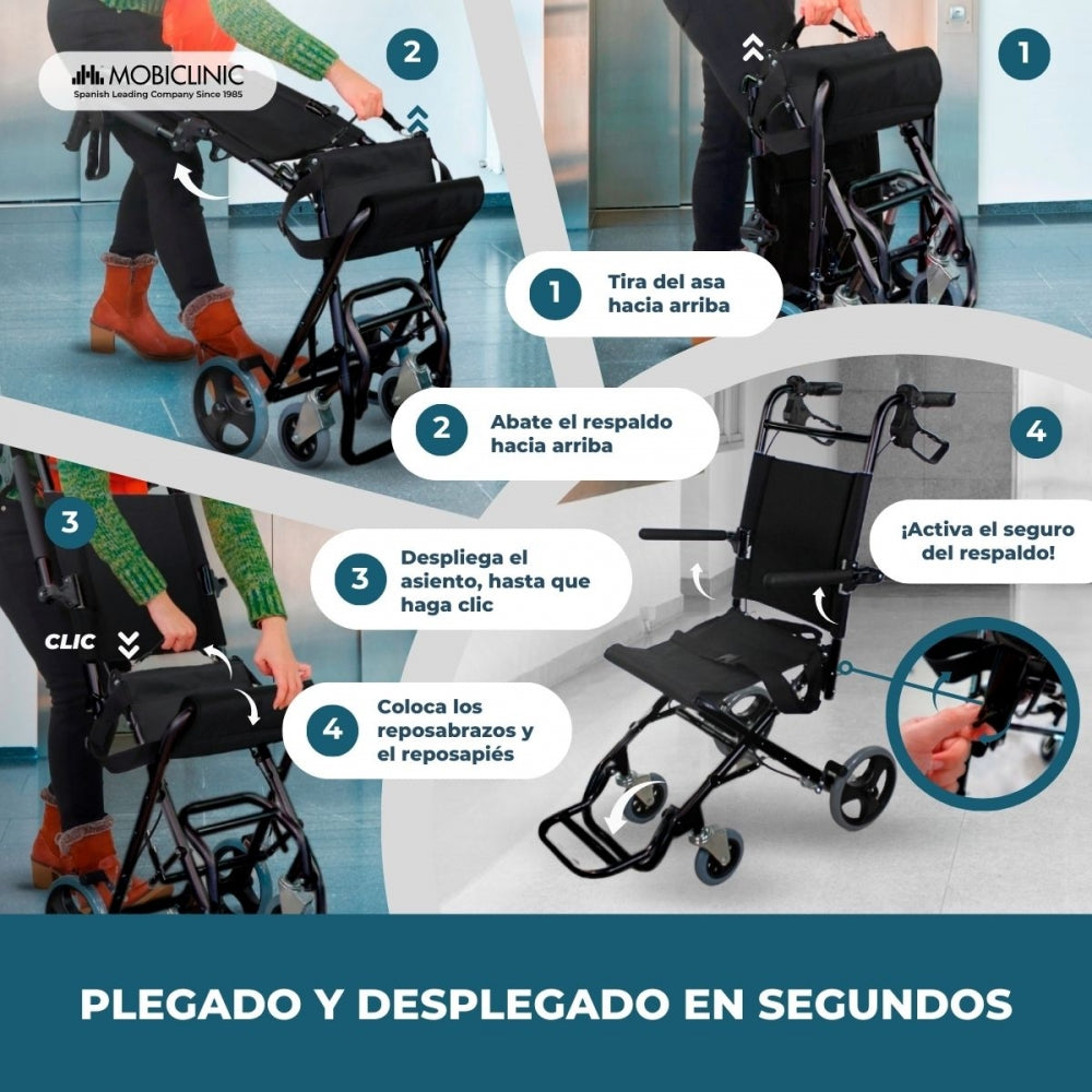 Wheelchair for transit | Seat 34 cm | Foldable | Black aluminum