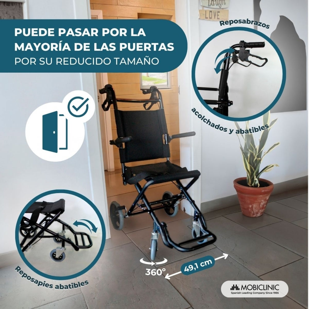 Wheelchair for transit | Seat 34 cm | Foldable | Black aluminum