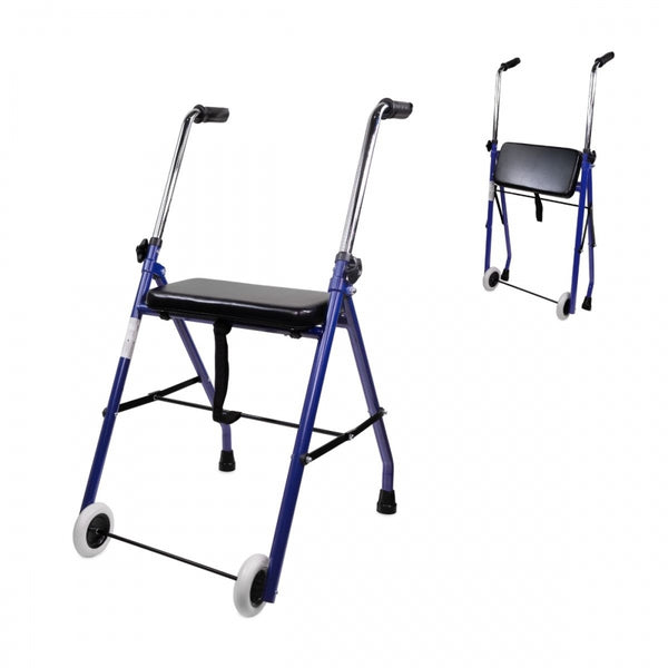 Mobiclinic, Emérita, Walker for Seniors, Foldable, Seat, 2 Wheels, Blue