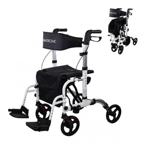 Walker with footrest | Foldable | Aluminum | Brakes on levers | 360º wheels | Bag | Cane holder | Ibiza | Mobiclinic