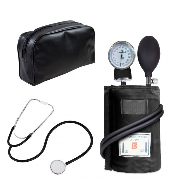 Manual Arm Blood Pressure Monitor and Stethoscope Pack | Aluminium Double Bell Stethoscope| Mobiclinic