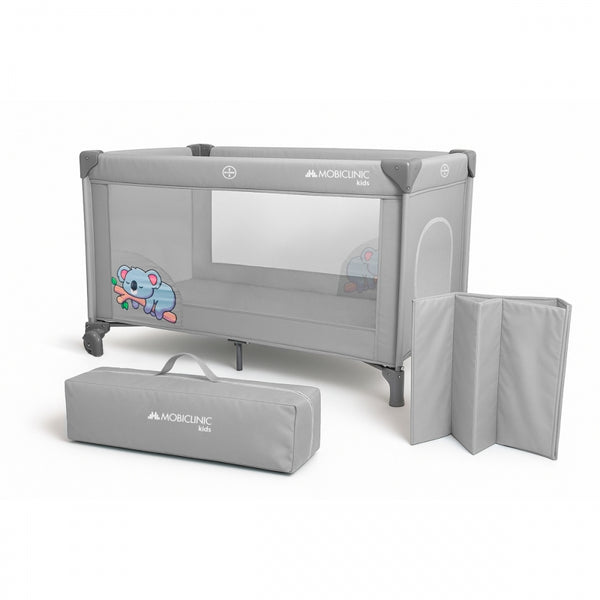 Travel cot | Portable | Foldable | Resistant | Breathable fabric | Carrying bag | Gray | Mofli | Mobiclinic