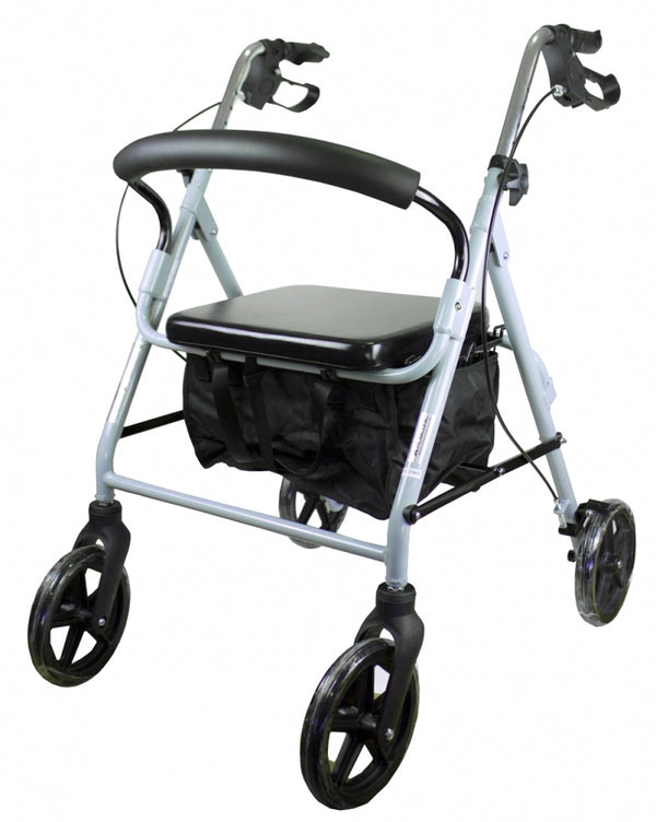 Rollator with wheels | Foldable | Aluminum | Brakes on levers | Seat and backrest | Gray | Sofía | Mobiclinic