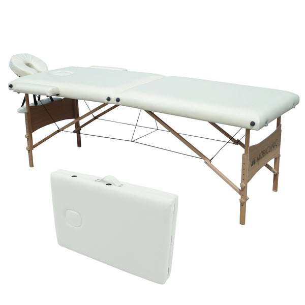 Foldable Massage Table | Headrest | Portable | Wood | 186x60cm | Cream | Leather Upholstery | Model: CM-01| Mobiclinic