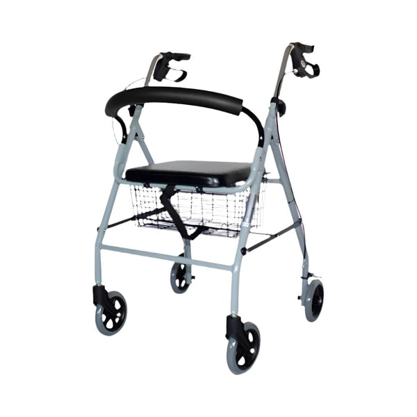 Mobiclinic Walker with 4 Wheels | Foldable and Height-Adjustable | Basket and Padded Seat | Grey | Alhambra