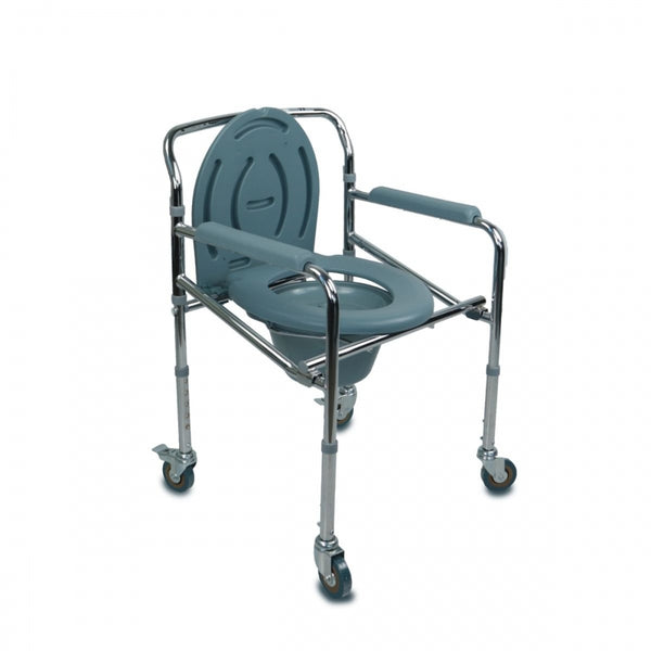 Chair with WC/toilet| Chrome steel, foldable, with a lid, wheels and padded armrest | Model: Muelle | Mobiclinic